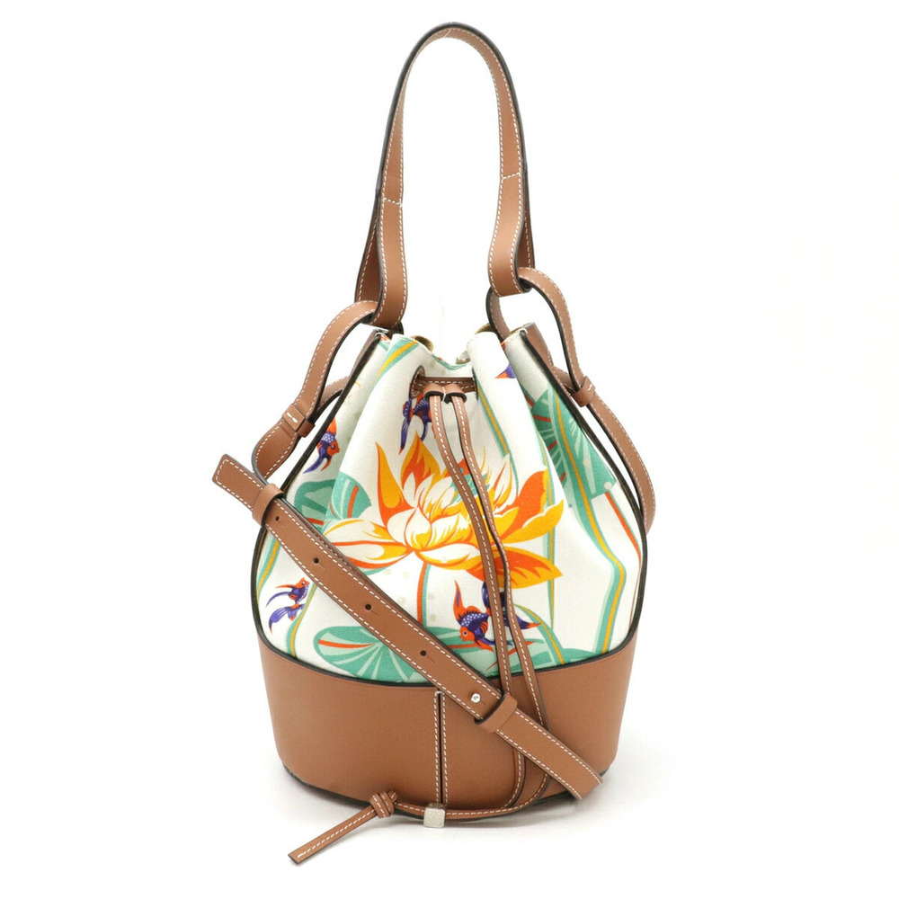 Loewe Balloon Bag Water Lily Shoulder Canvas Leather Ivory White Brown